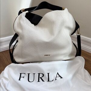 Furla White and Black Hobo Bag